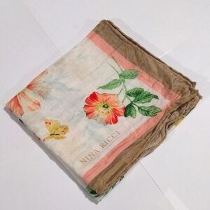 Designer Nina Ricci Butterfly Floral Scarf, Square Neck Muffler 22×22" Accessory